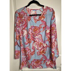 J.McLaughlin Womens Cotton Floral Tunic Top V-Neck Med Chic Resort Work Comfort